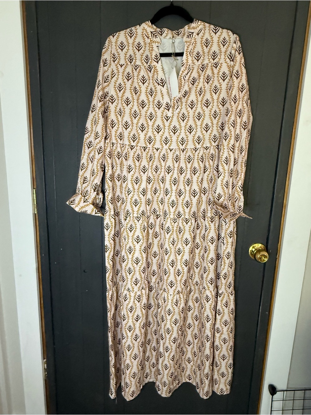 Women’s Long Printed Maxi Dress in Cream and Brown and Tan
